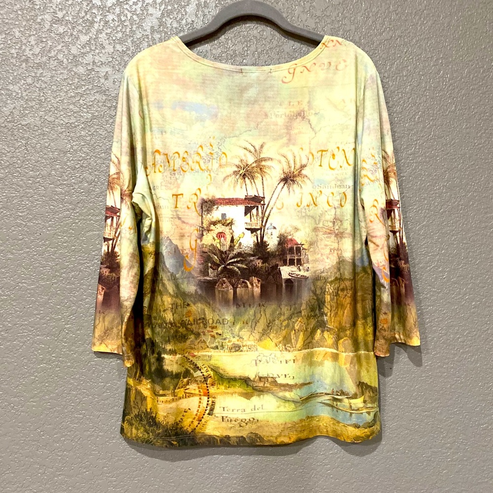 Women’s stretch 3/4 sleeve picturesque top size XL - Picture 3 of 4